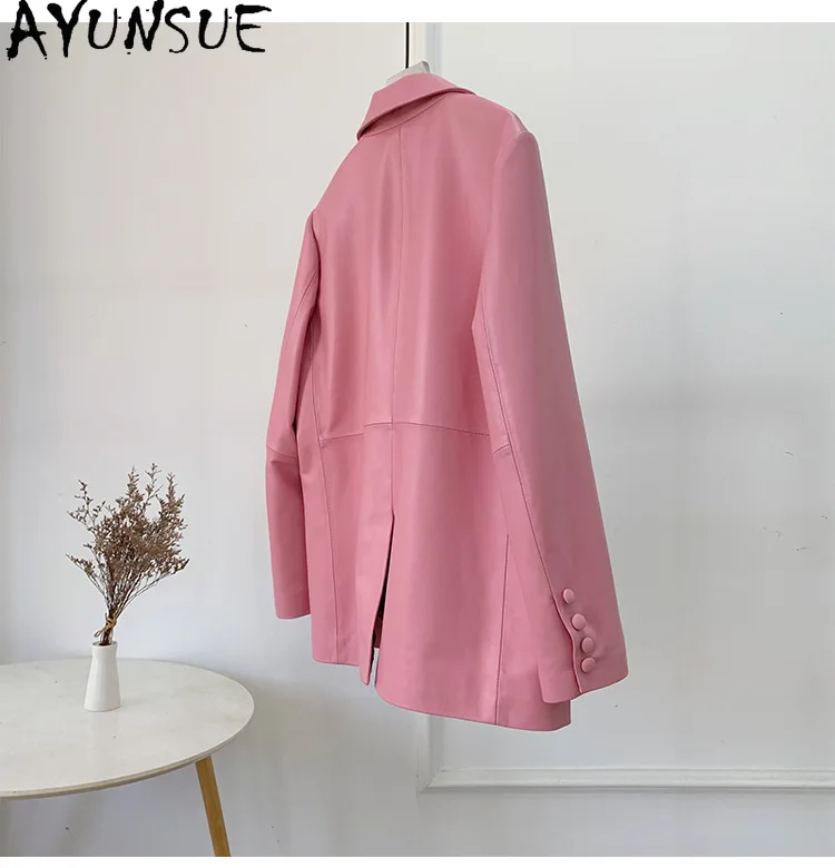 AYUNSUE-Chaqueta de piel de oveja auténtica para mujer, abrigo de longitud media, moda coreana, 100%