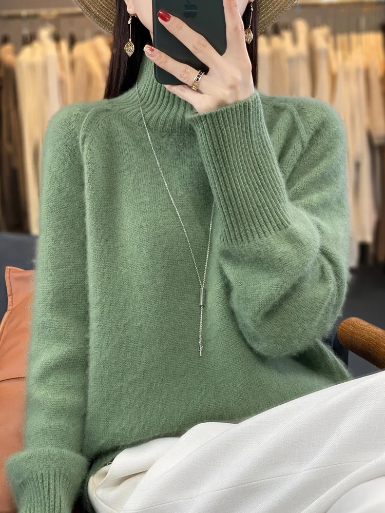 Women Turtleneck Sweater Autumn Winter Basic Pullover 100% Merino Wool Long Sleeves Cashmere Knitted Jumper Female Clothing Tops