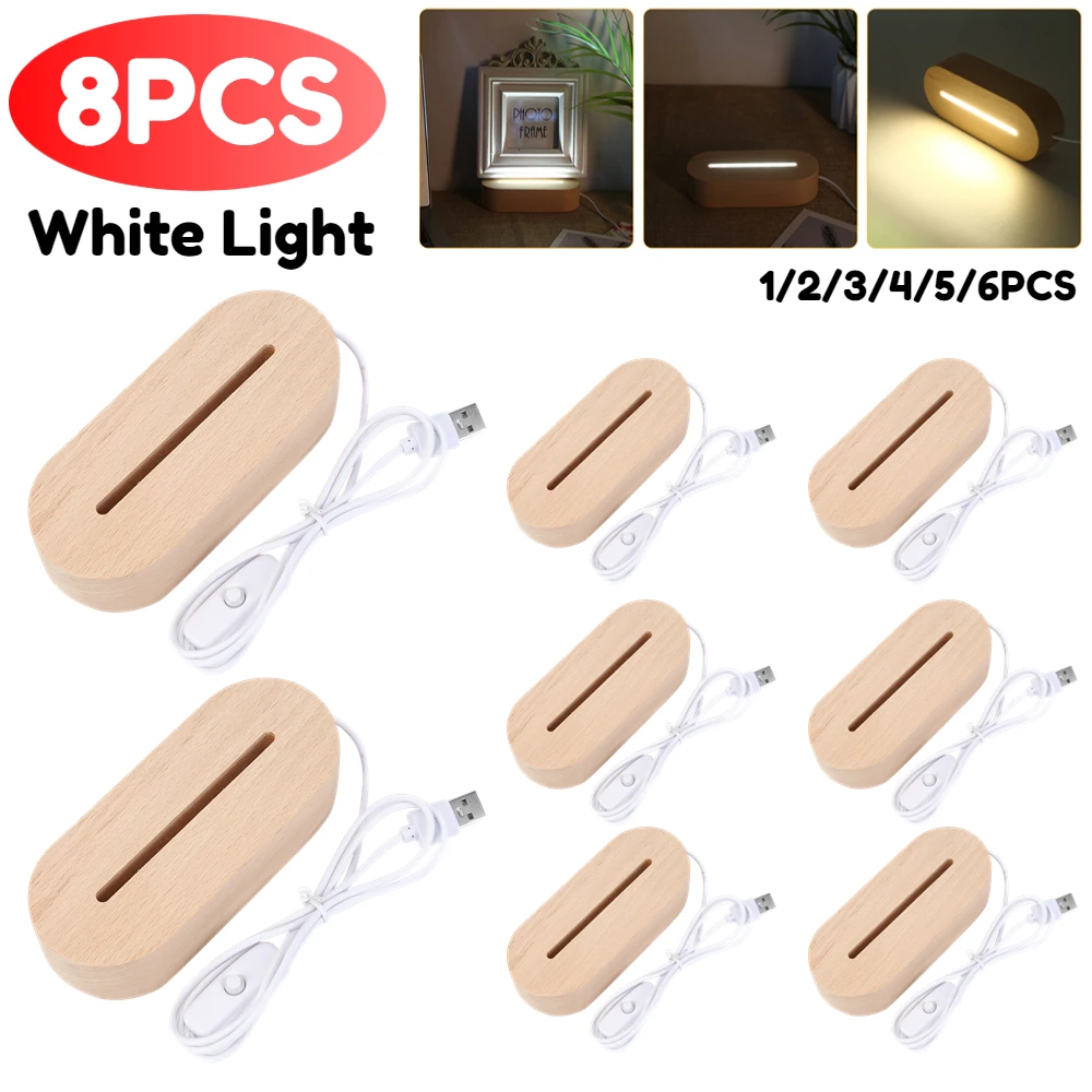 1-8PCS Oval Wooden LED Light Display Luminous Base for Resin Letter Lamp Glass Resin Art Wood Light Display Base Home Decoration