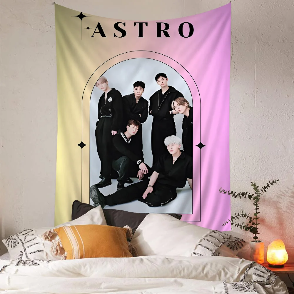 Korea Kpop A-Astro Banner Printed Large Wall Tapestry Hanging Tarot Hippie Wall Rugs Dorm Home Decor