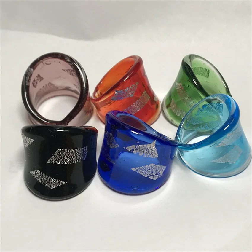 6 Colors Fashion Jewelry Handmade Murano Glass Women's Liuli Wide Edition Finger Ring