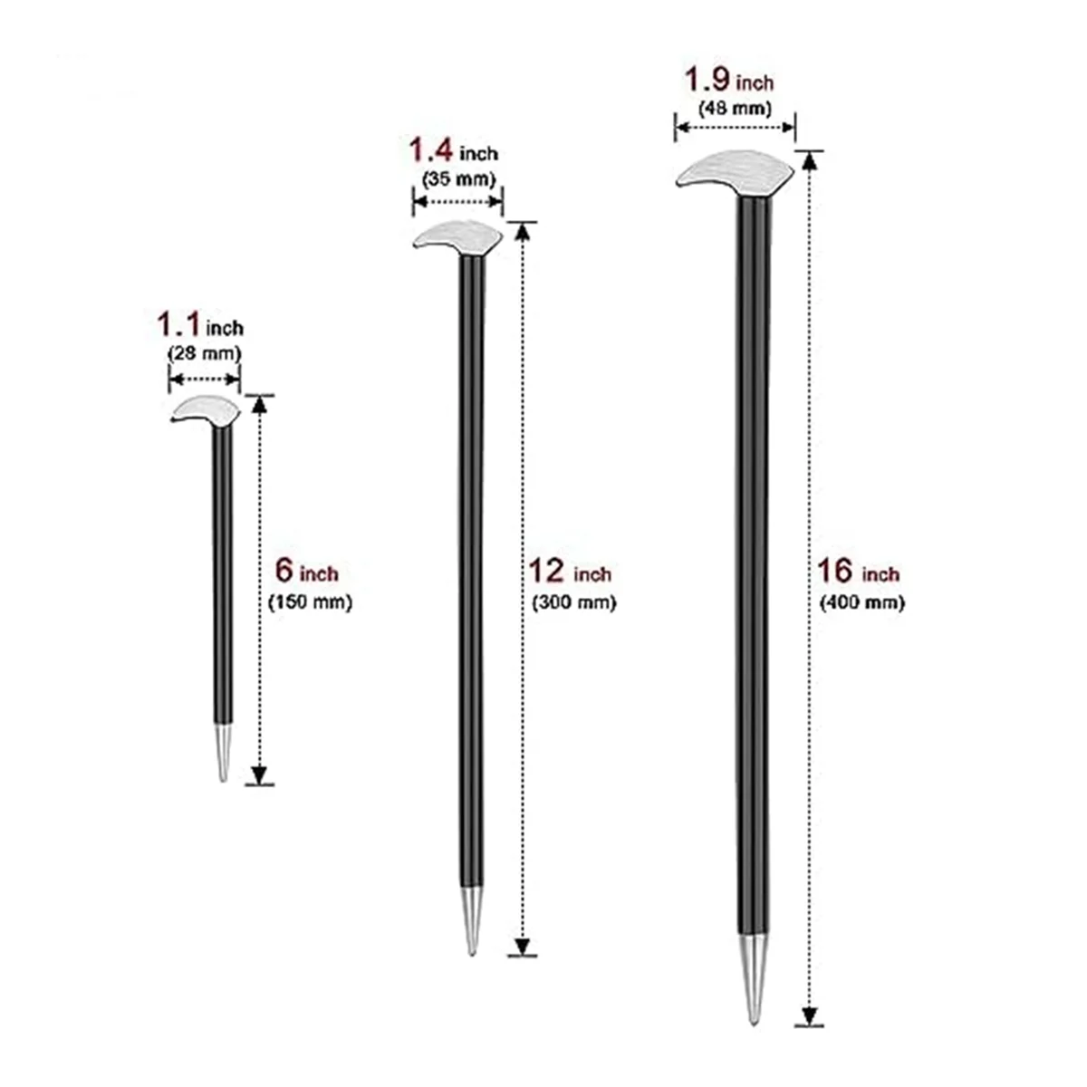 Rolling Head Pry Bar Set Dames Voet Mechanische Pry Bar, Auto Pry Bar, Hiel Hendel 6 Inch 12 Inch 16 Inch, 3 STUKS