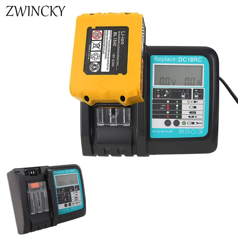 ZWINCKY inteligentna ładowarka baterii DC18RC szybka ładowarka litowo-jonowa z ekranem LCD do Makita 14.4-18V BL1815 BL1415 BL1460