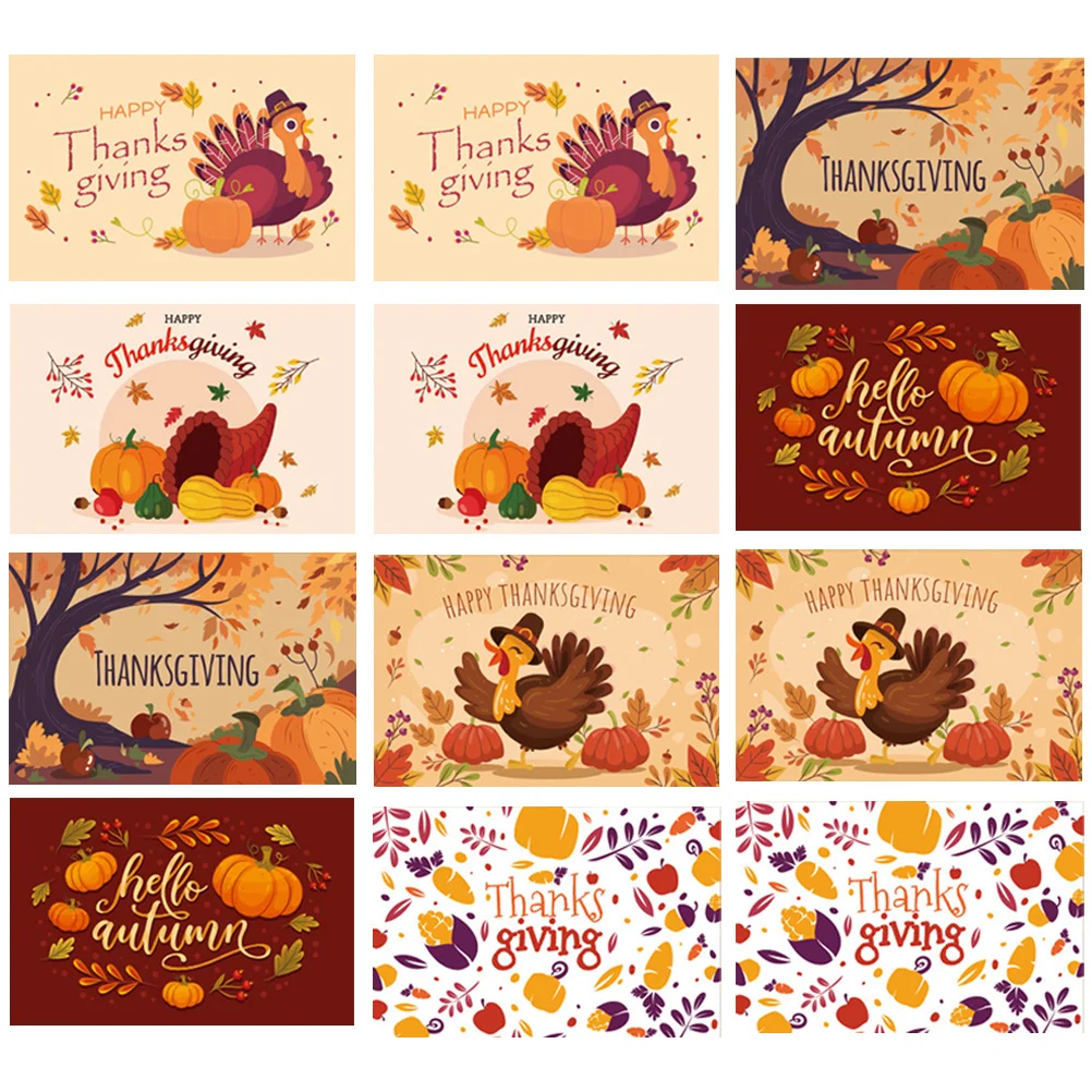 

12 Pcs Cards Thanksgiving Party Games Banner Scratch Children's Holiday Festival Design Note Greeting Present