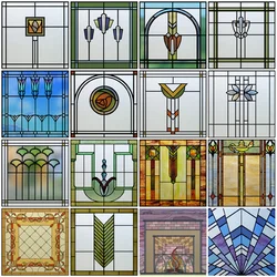 Custom Size Stained Glass Window Film Frosted Privacy Static Cling Retro Prairie Matte Stickers Shower Kitchen Office Home Decor