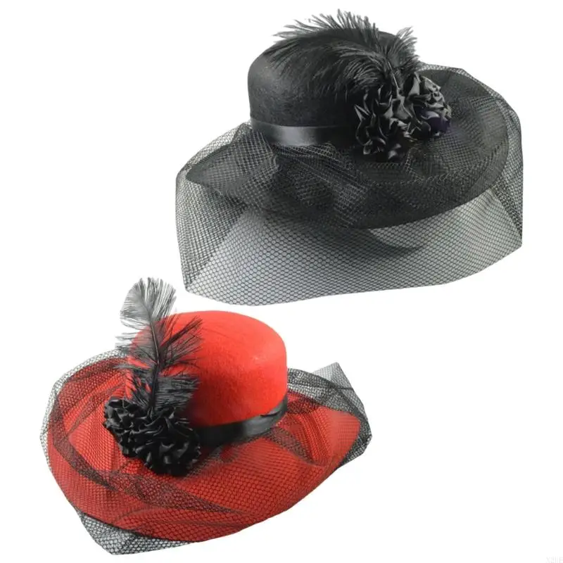 

N2UE Church Fascinator Hat With Net Tea Party Hat With Veil Hat For Women