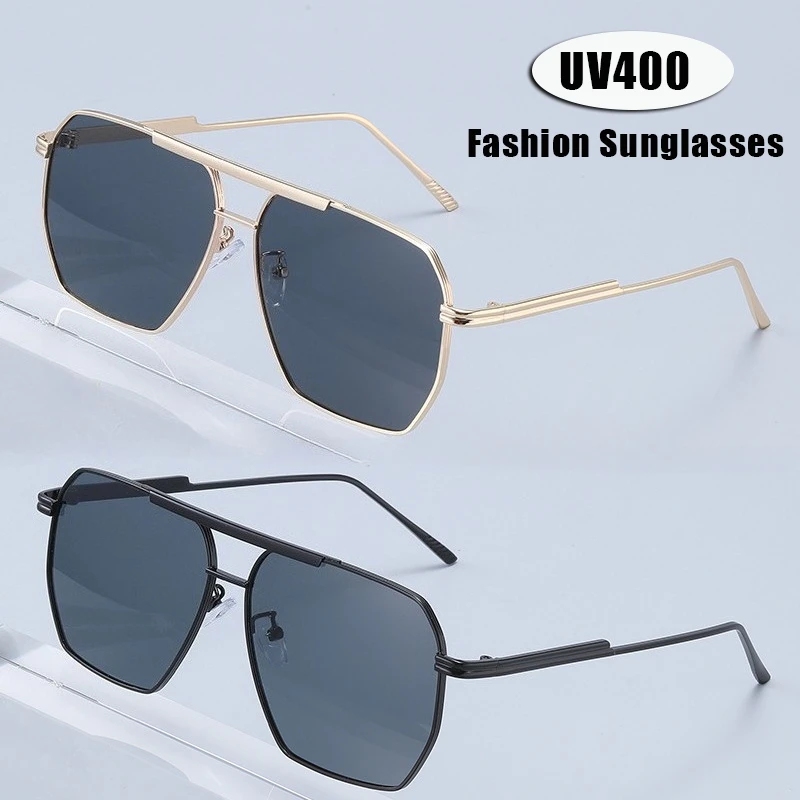 

Retro Double-Bridge Sunglasses Stylish Metal Oversized Frame Pilot-Style UV Protection Eyewear Popular Metal Eyeglasses