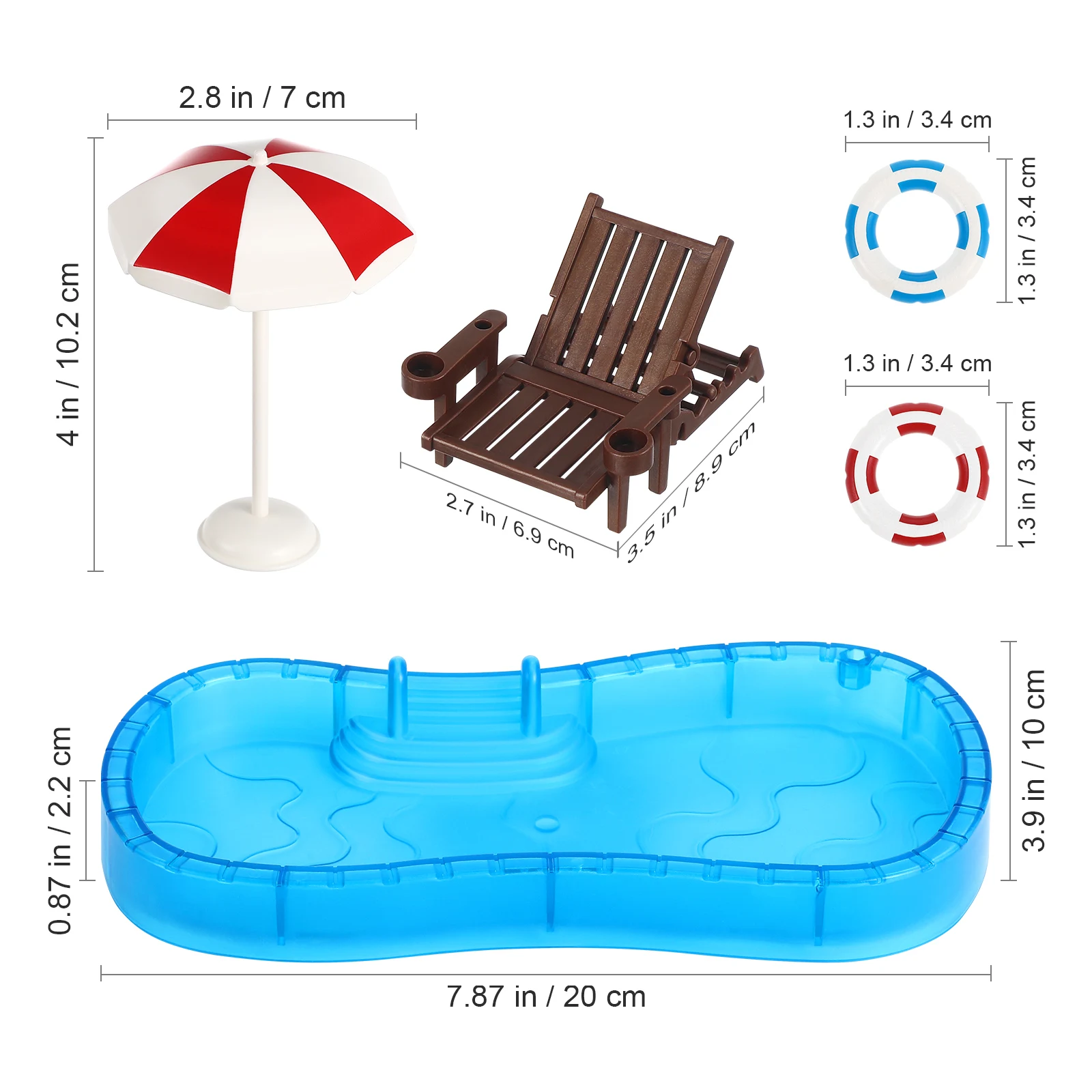 1 conjunto mini casa cena decoração em miniatura piscina cadeira de praia guarda-chuva modelo casa coleção acessórios novo