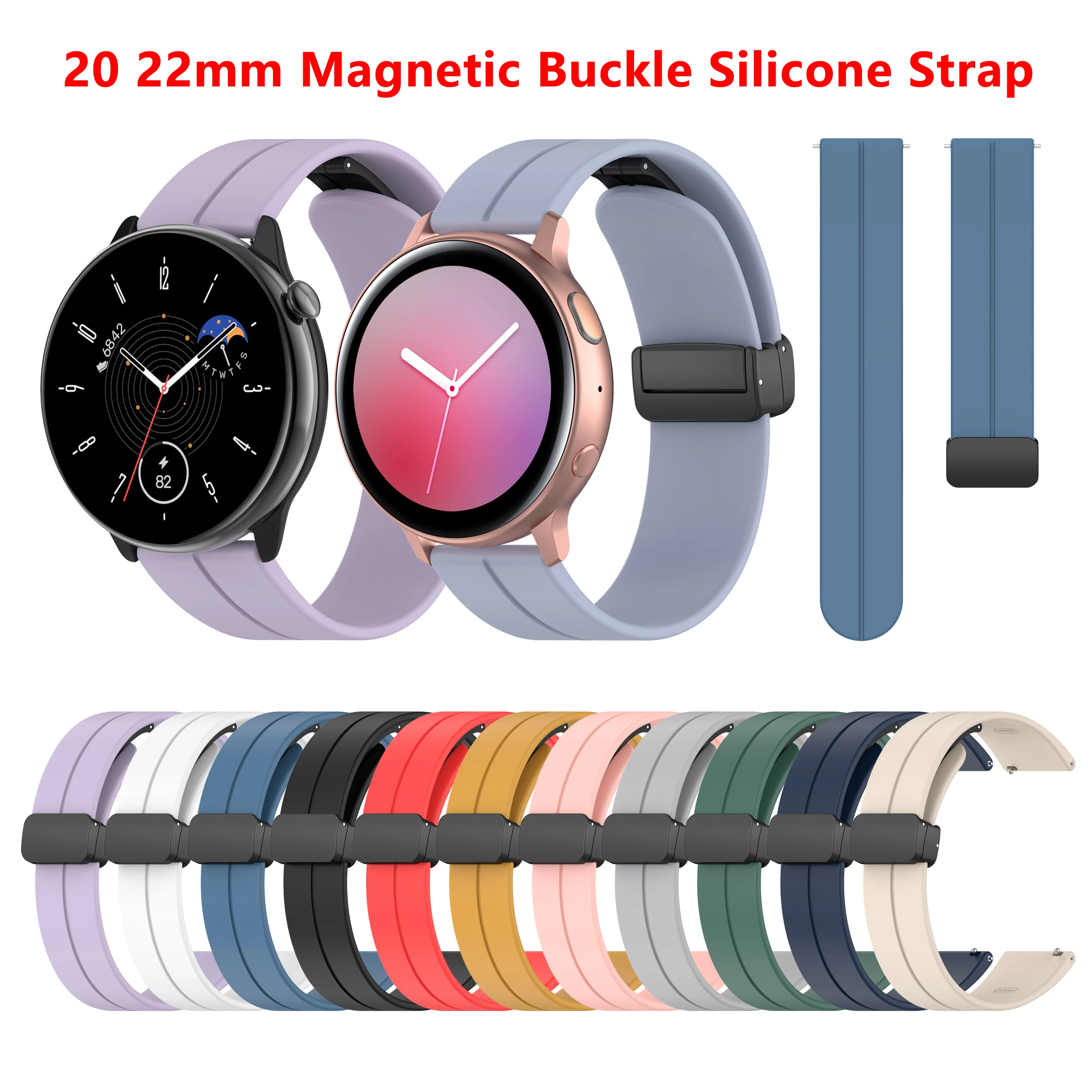 

22mm 20mm Watch Band For Samsung Galaxy Watch 4 5 Pro/Huawei GT2 GT3 42 46mm/Amazfit Bip GTS GTR 4 3 2 Magnetic Buckle Bracelet