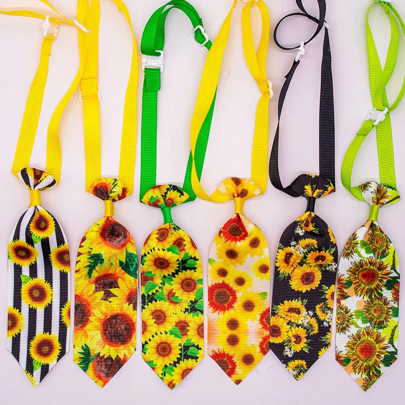 

New Pet Lovely Tie Printed with Sunflower Adjustable Fabric Material Dog Cat Collar Pet Accessories Pet Decoration Supplies