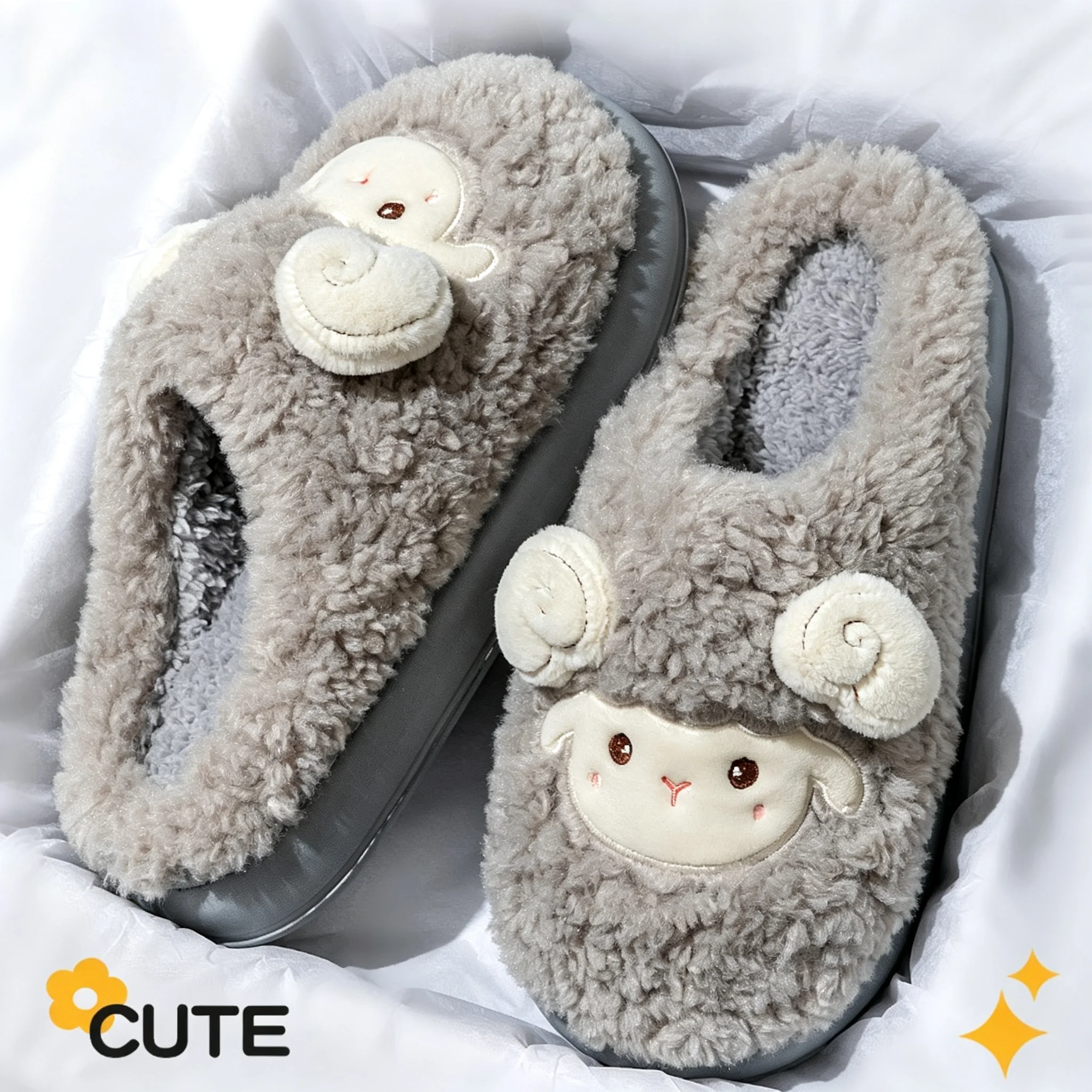 Cotton Cute Sheep Slippers for Men 2026 New Winter Indoor Home Cartoon Warm and Plush Thick Anti Slip Cotton Slippers for Women