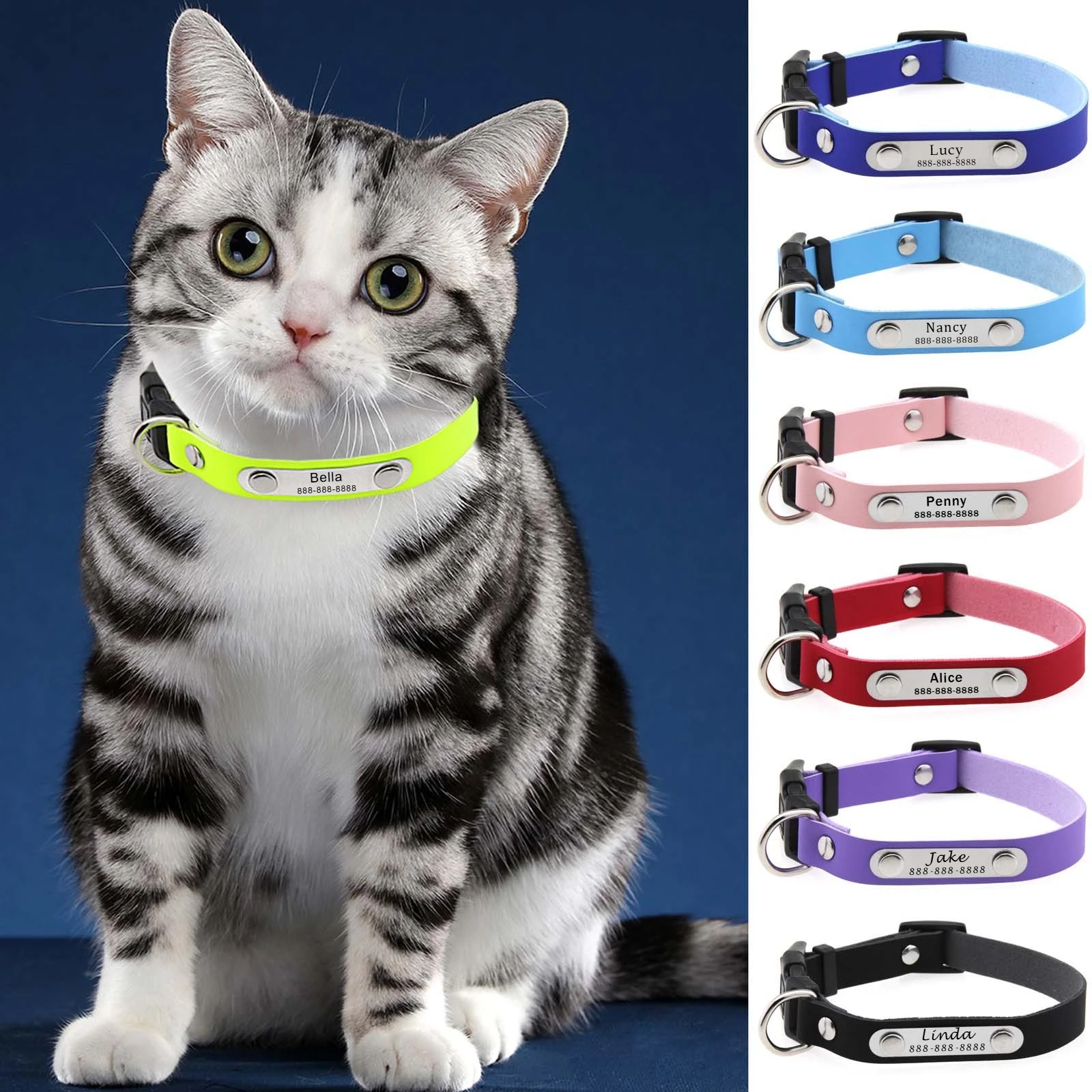 Collier personnalisé pour chat, collier pour animal de compagnie, colliers pour chiot et chaton, collier avec pendentif personnalisé indiquant le nom et l’identifiant, idéal pour les petits chiens et les chats, pour éviter qu’ils ne se perdent.
