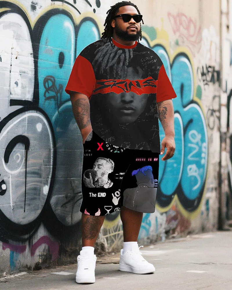 

S-9XL Men's Plus Size Hip Hop Short Sleeve T-shirt Shorts Two-piece Set