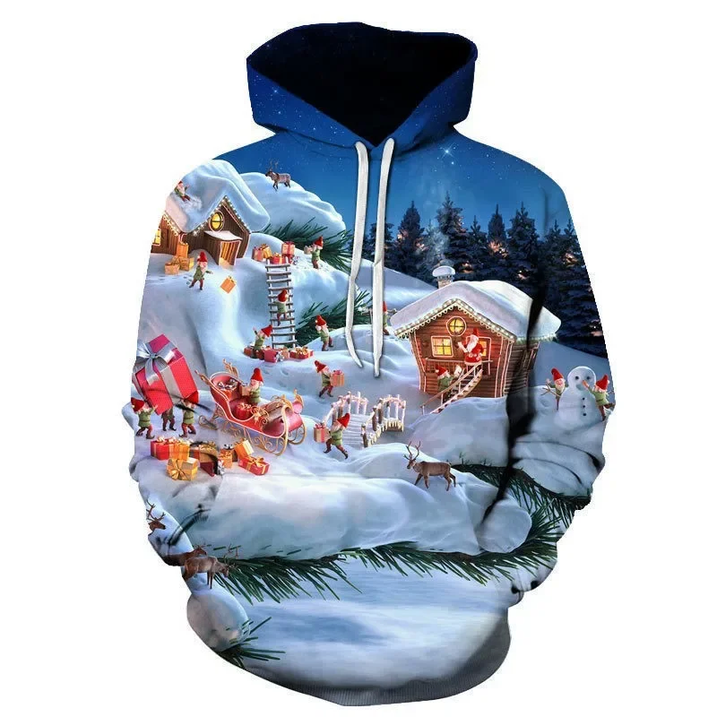 2024 Autumn and Winter Christmas Collection 3D Digital Printed Long Sleeve Hoodie Large Size Men and Women Hoodies  Streetwear