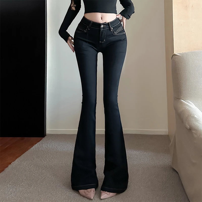 Low Waist Slim Fit Boo Enhancing Jeans Women's Micro Flared Skinny Bla Denim Pants Autumn Winter New Sle Ele