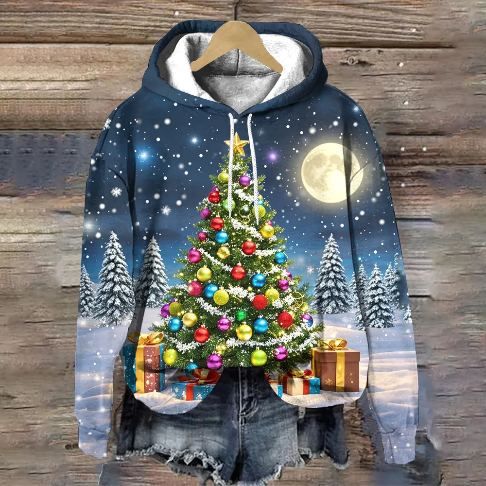 Cute Cartoon Santa Print Fashion Christmas Women Clothing Tops Trend Women's Pullover Hoodies 2024 New Women's Sweatshirts