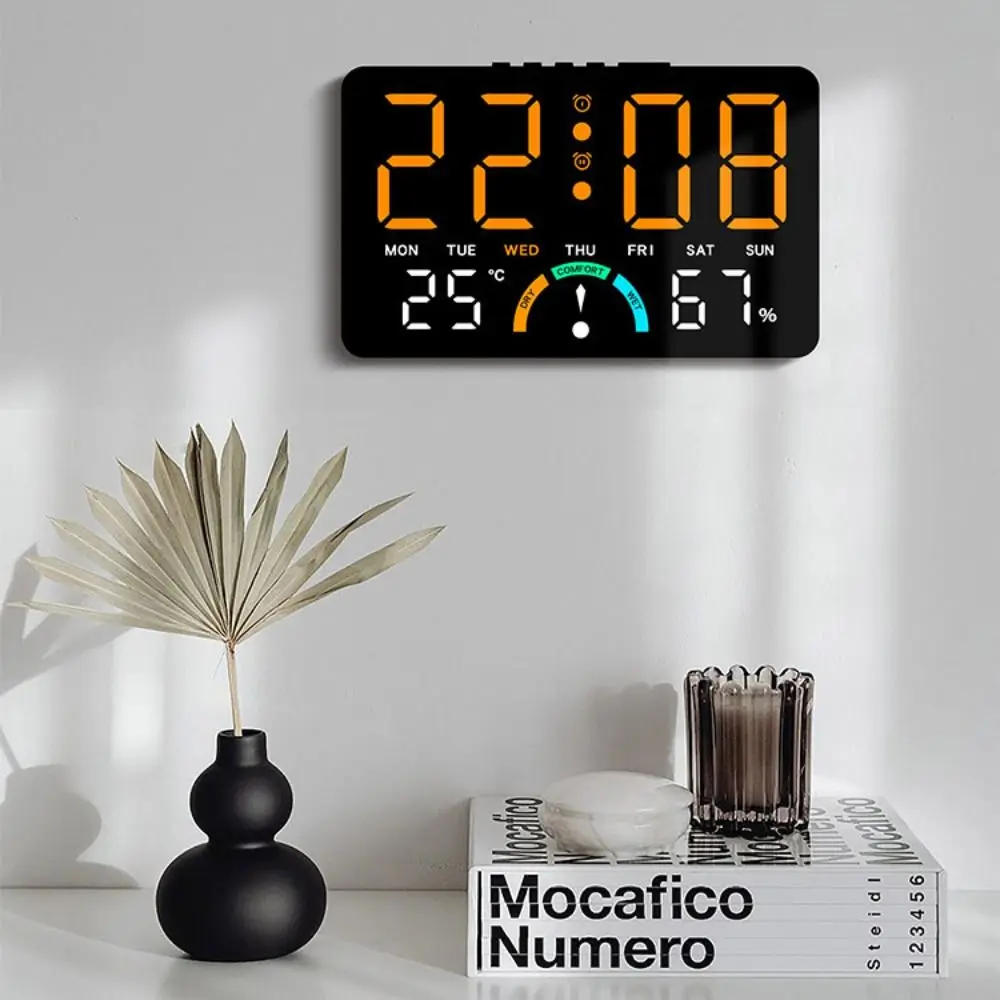Wall-mounted Electronic Wall Clock Multi-functional Temperature Digital LED Clocks 12/24H Voice Control Display Table Clock