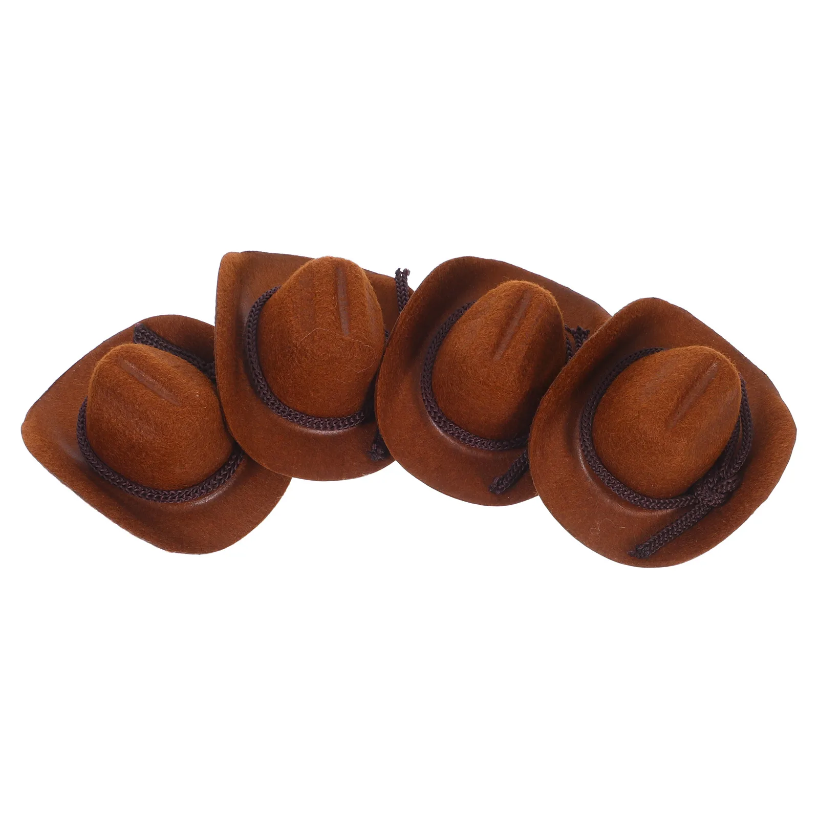 4 stuks mini gevlokte cowboyhoeden unieke popaccessoires westerse feestdecoraties kleine hoeden voor beeldjes