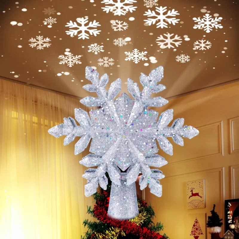 EU/US Plug Rotating Snowflake Projection Lamp Christmas Tree Top Decoration with LED Christmas New Year Holiday Tree Decoration