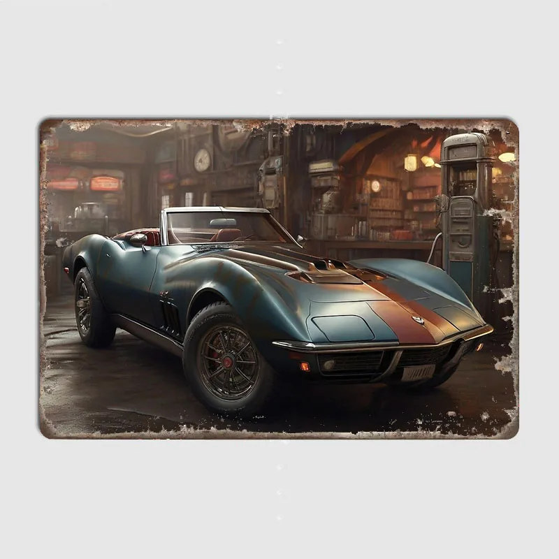 1969 Chevrolet Corvette C3 Stingray Road Metal Sign Living Plaques Poster Club Home Cave Classic Tin Sign Room Wall Decor