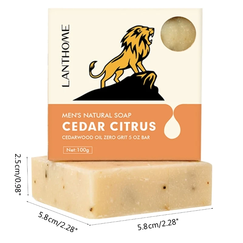 Men Soap Bar Cedar Citrus Men Natural Soap Smelling Clear Skin Face Cleanser Cleansing Body Wash Soap Skincare 100g