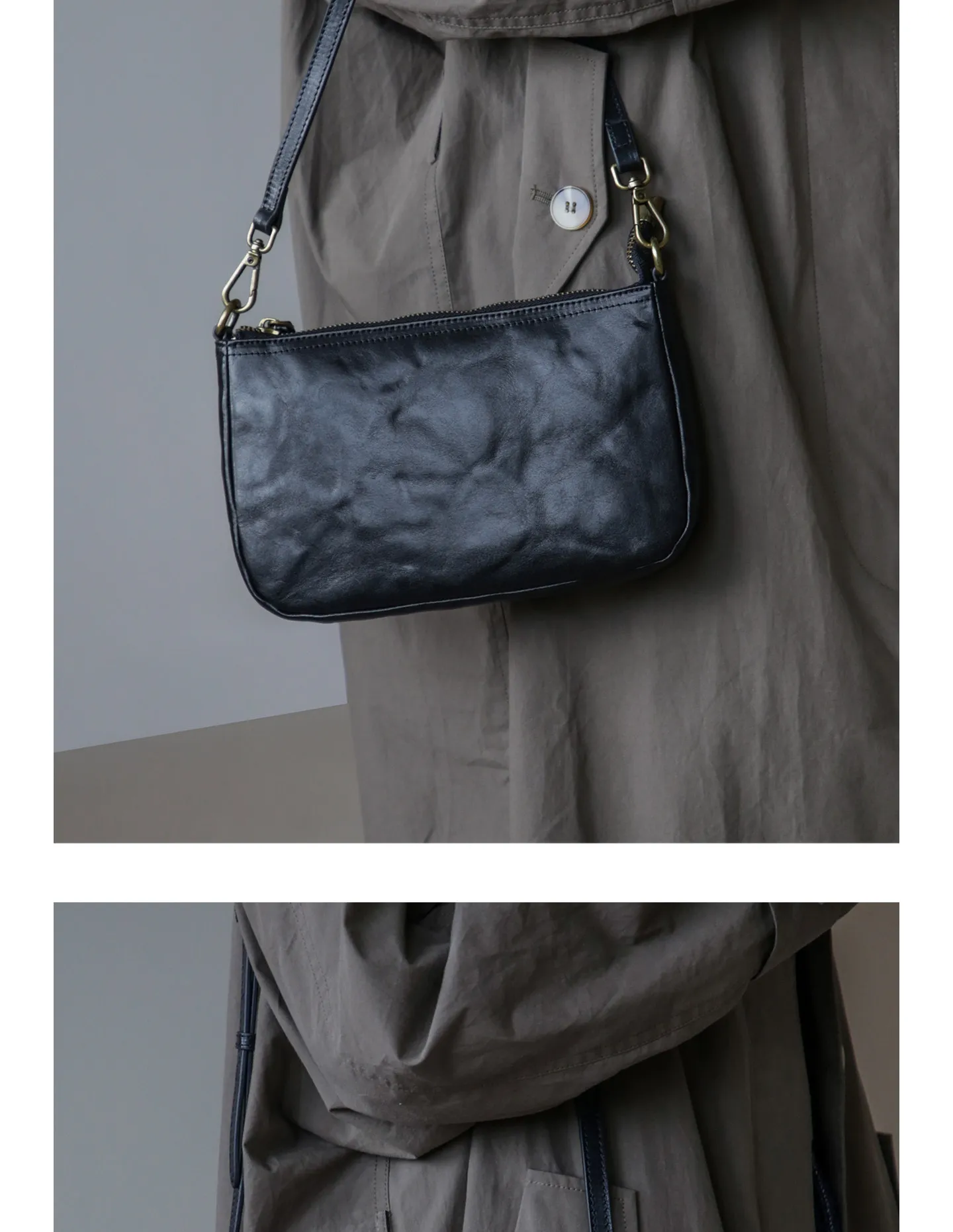 Schlichte Vintage-Damen-Umhängetasche aus echtem Leder, Wochenend-Reise-, Einkaufs- und Partytasche, luxuriöse handgefertigte Damen-Unterarmtasche aus echtem Leder – Detail 12