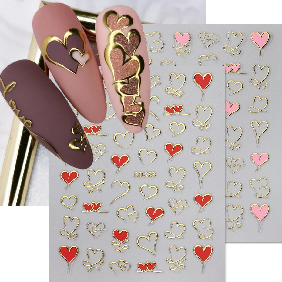 3Colos 3D ملصقات أظافر القلب - Y2K ذاتية اللصق الذهبي والوردي بريق الحب الشارات استخدام واحد الخيال موضوع الزينة fo #2