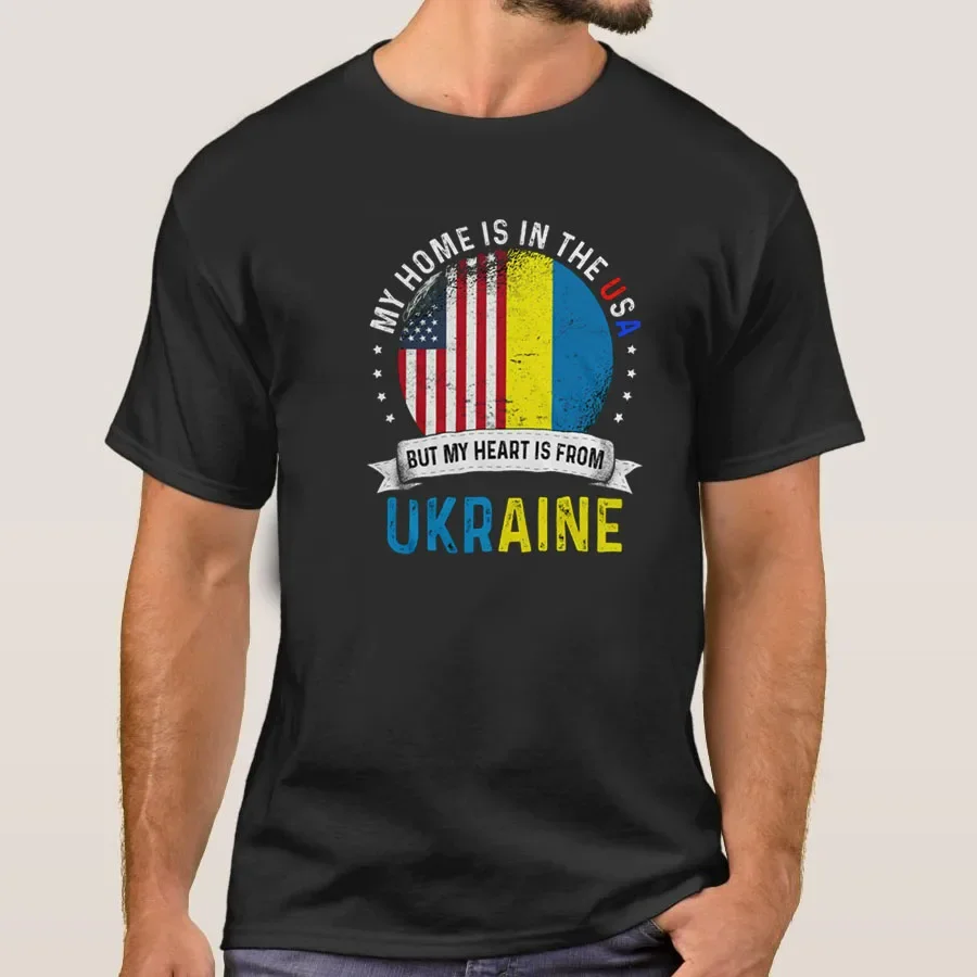

Ukrainian American Flag T-Shirt My Heart Is From Ukraine Tee USA American Ukrainian Flag Roots Men's Short Sleeve Tshirt