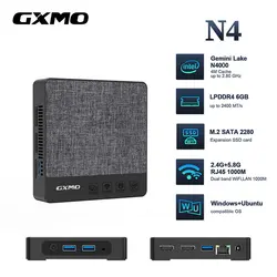 GXMO N4 Mini PC 6GB RAM 64GB M.2 SSD with Intel N4000 Processor Home/Business Mini Desktop PC Quiet Fanless Windows 11 Pro Black