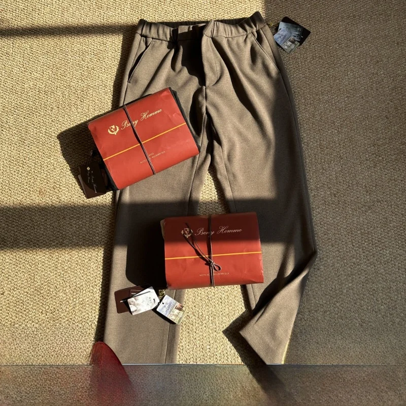 

Men's Thiened Woolen Pants 2025 Autumn Winter Busin Casual Long Pants Breathable Comfortable Silk Acetate Windproof Elastic