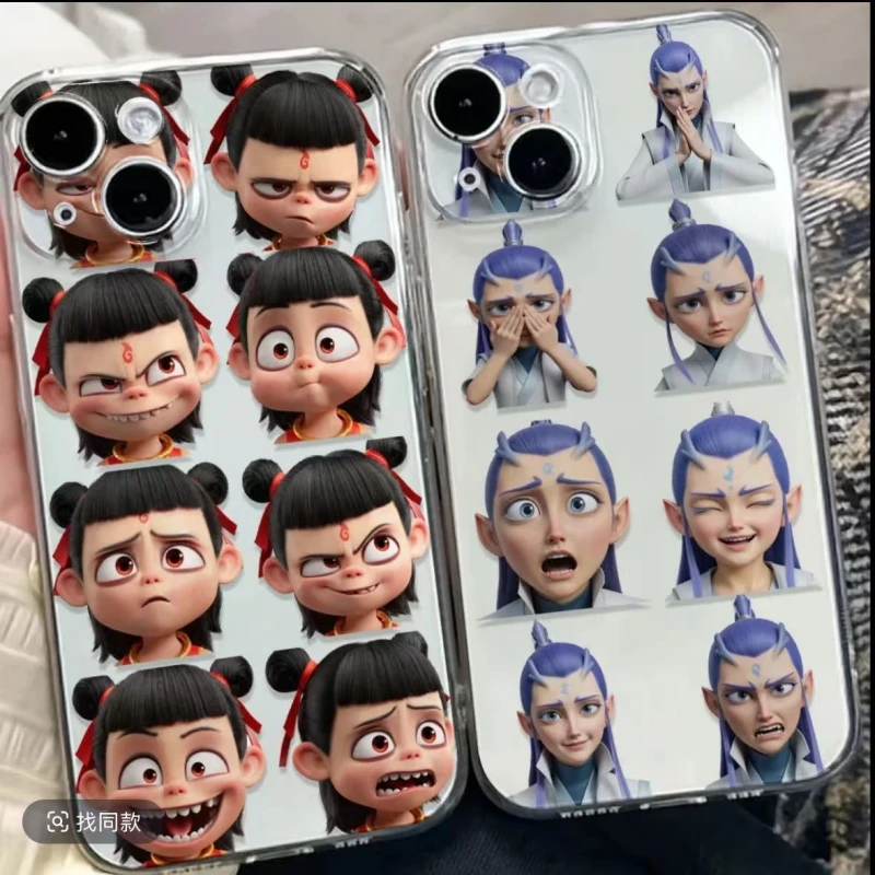 

2025 прозрачный мягкий силиконовый чехол для телефона для Apple iPhone 16, 15, 14, 13, 12 Pro Max, прозрачный чехол с рисунком китайского мультфильма Nezha