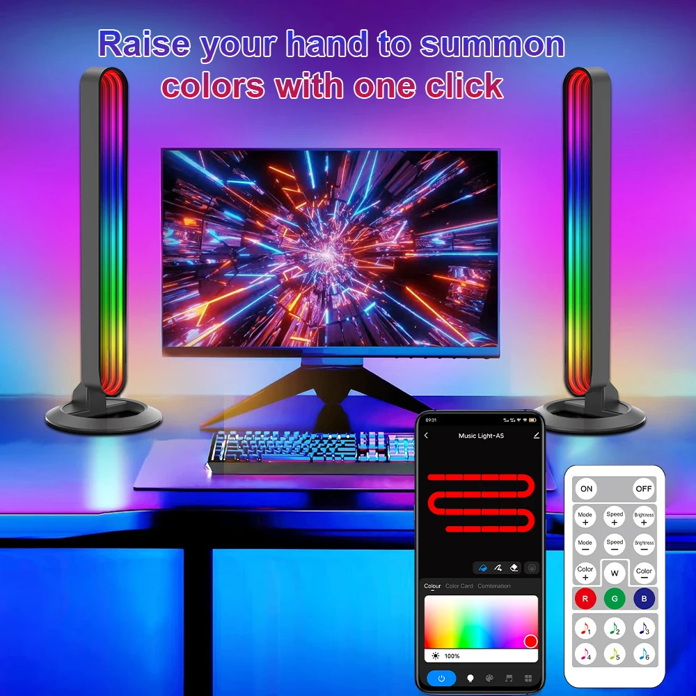 Smart RGB LED Light Bar with Music Sync App Control Lightbar for Gaming Room Bedroom Decor Mirror Light for Alexa Google Home