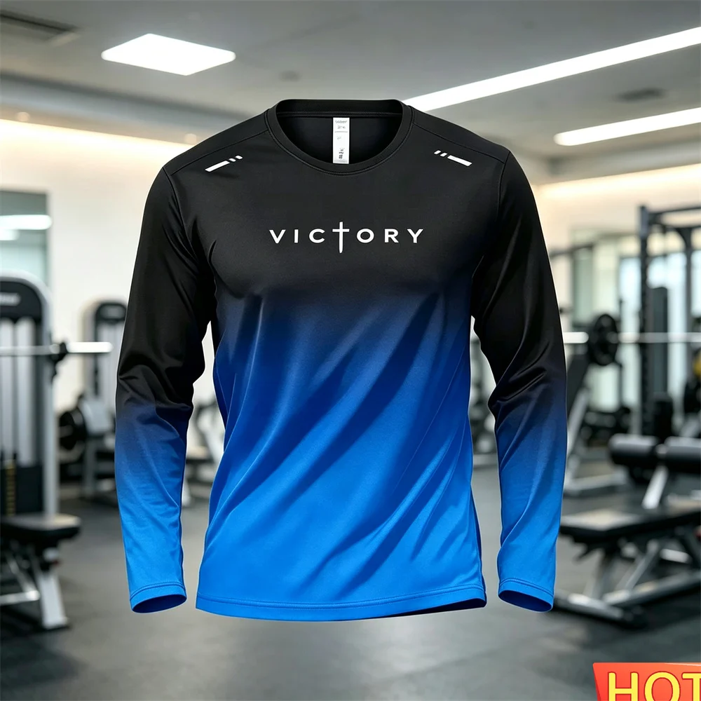 Gradient Men's Long sleeved T-shirt Autumn Jersey T-shirt Men's Training Outdoors T-shirt Cotton Elastic Men's Badminton T-shirt