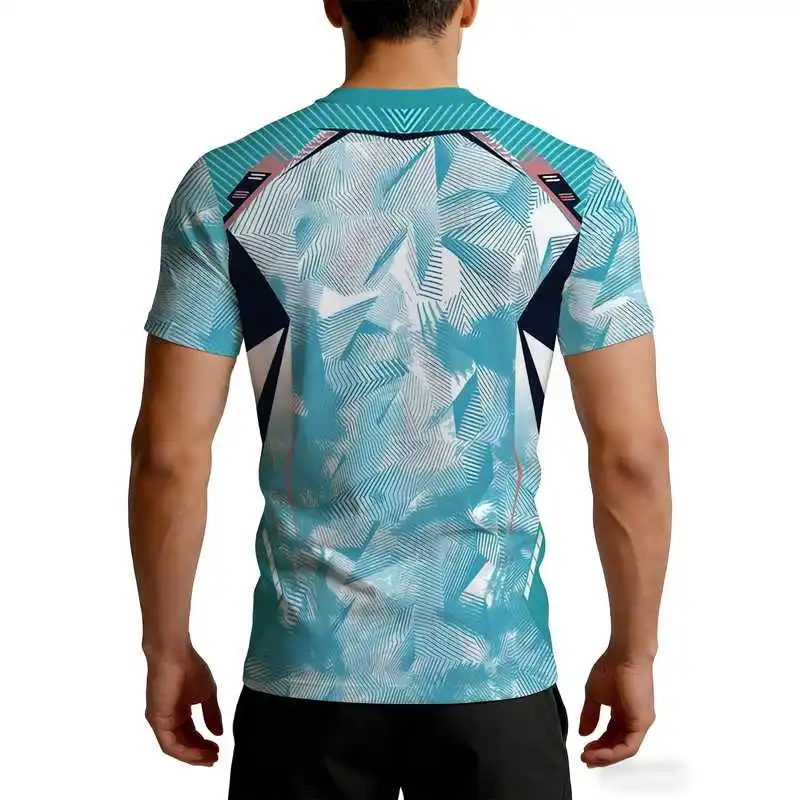 Men's High Elasticity Quick Dry Fitness Shirt Teal Blue Gradient Camouflage Moisture Wicking Breathable Muscle Defining Training