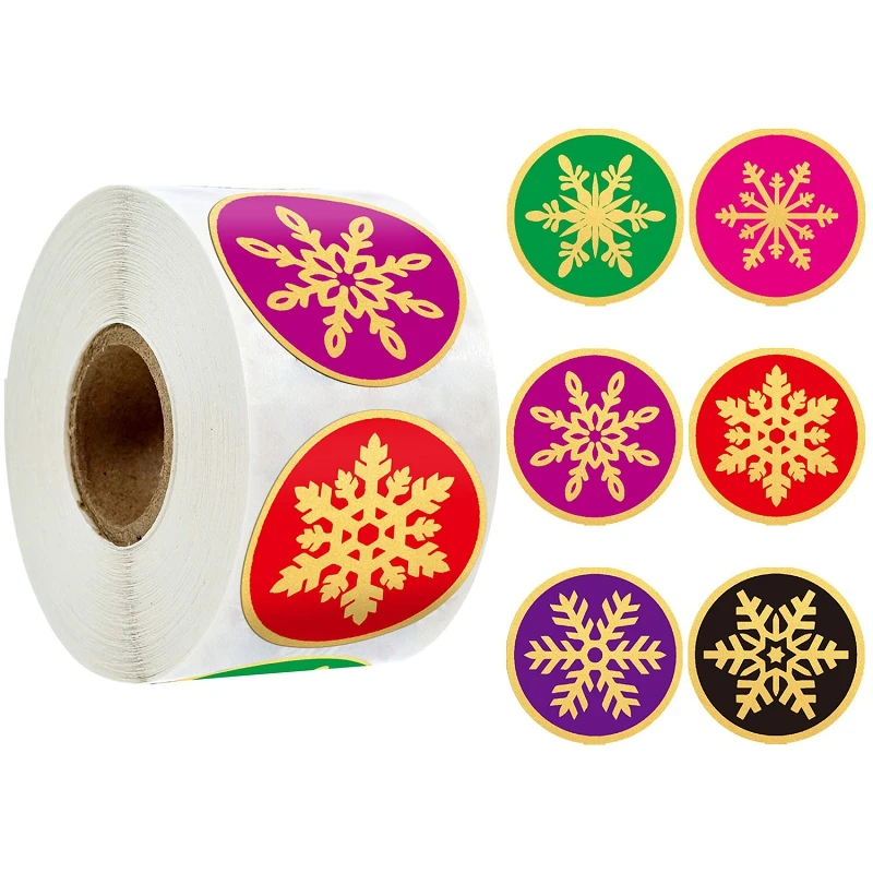 

Novel 6 Types Snowflake Gold Foil Merry Christmas Stickers Label 1Inch 500pcs for Xmas Gifts Card Envelope Decor Sealing Sticker