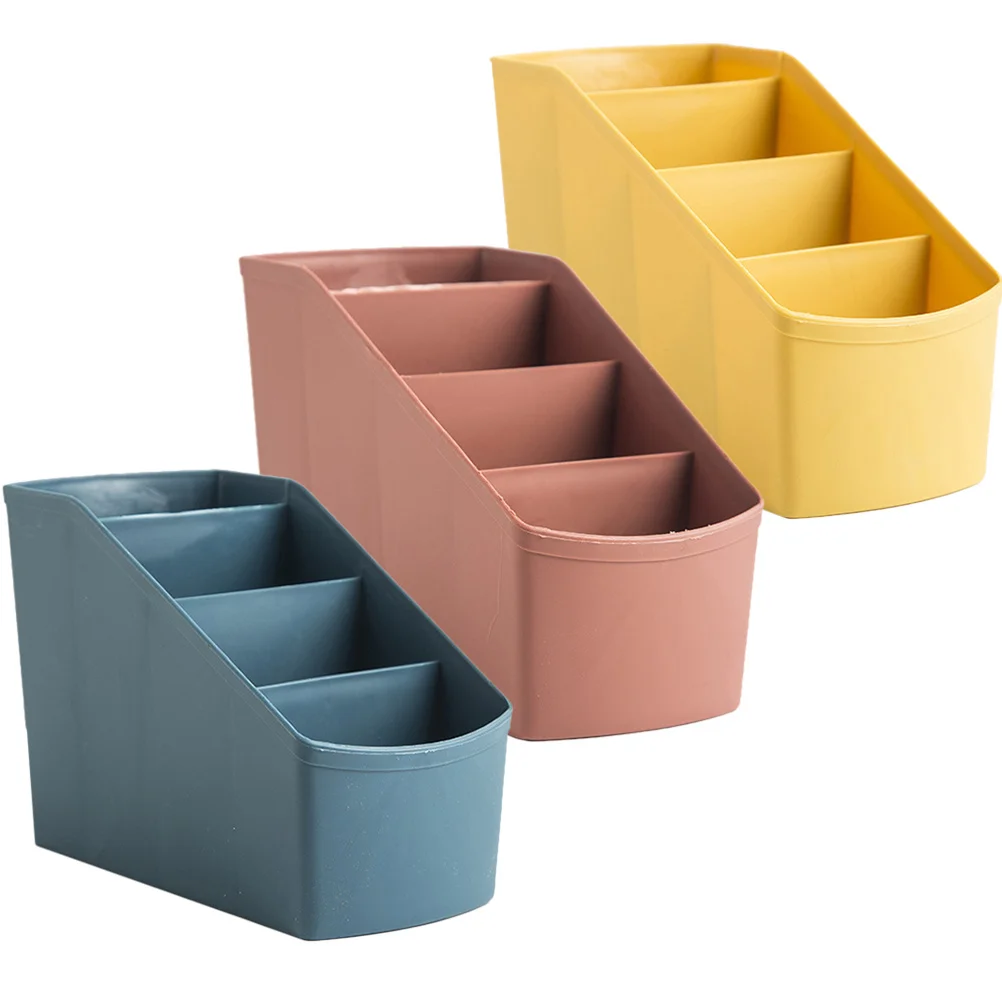 Desk Organizer Remote Control Box Trapezoidal 4 Compartment Makeup Brush Case Storage for Home Office School Supplies