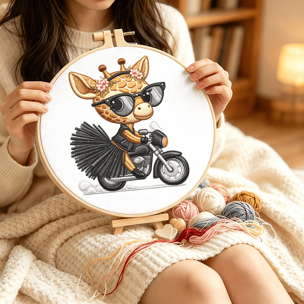 Embroidery Stitch Practice Kit Pre‑Printed Fabric Bamboo Hoop Thread Needles Learning Hand‑Stitching Craft Set