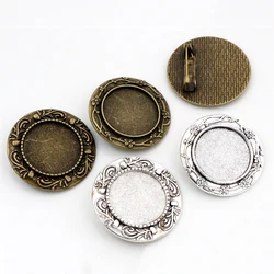 5pcs 20mm Inner Size 2 Style Antique Silver Plated and Antique Bronze Brooch Pin Cabochon Base Setting
