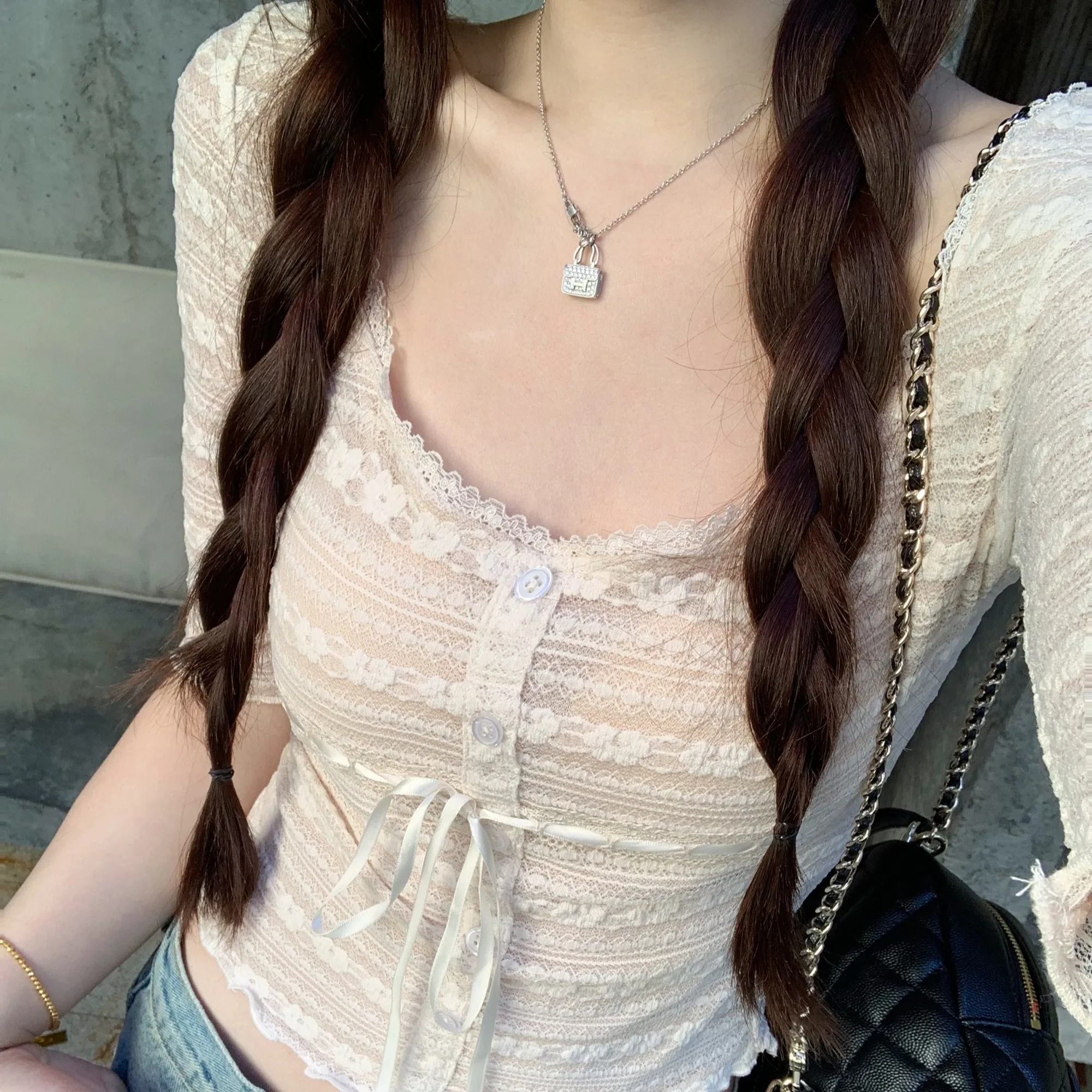 

Summer 2026 New Vintage Gentlewoman Style Women's T-shirt Lace Sleeveless Top with Patchwork Large Collar Short Sleeve