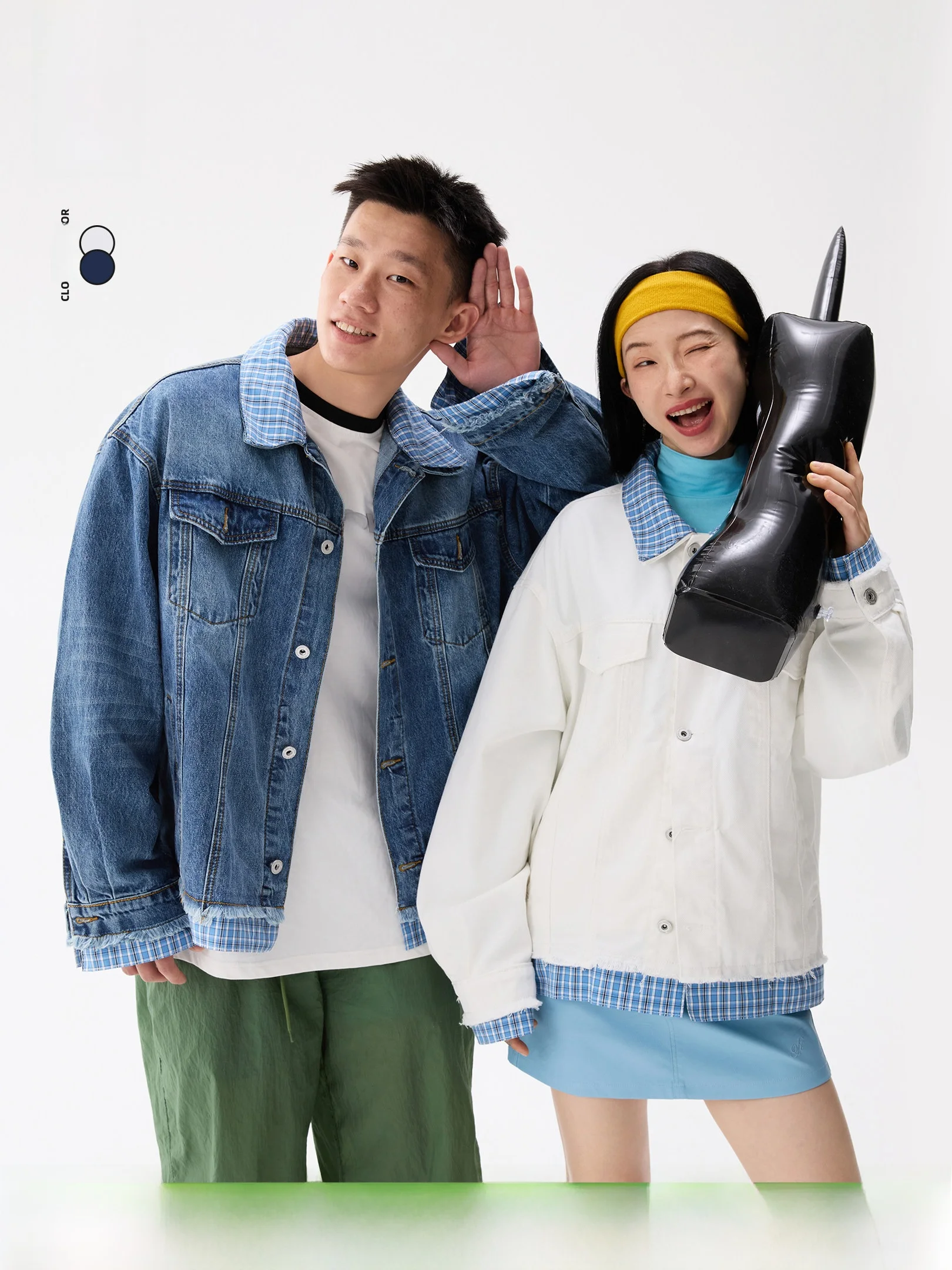 

Женская джинсовая куртка Waed с двойным воротником, имитация двухслойности, повседневная, свободного кроя, из смесового хлопка и полиэстера