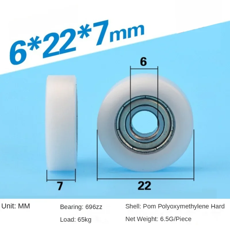 6 * 22 * 7 Planar Wheel F Nylon Pad injection material moving door and window slide wheel with 696 carbon steel bearing