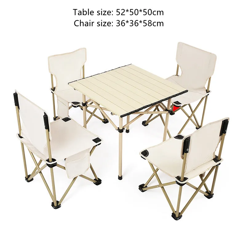 1Sets Outdoor Travel Foldable Picnic Table Egg Roll Table Wood Portable Camping Table And Chair Set