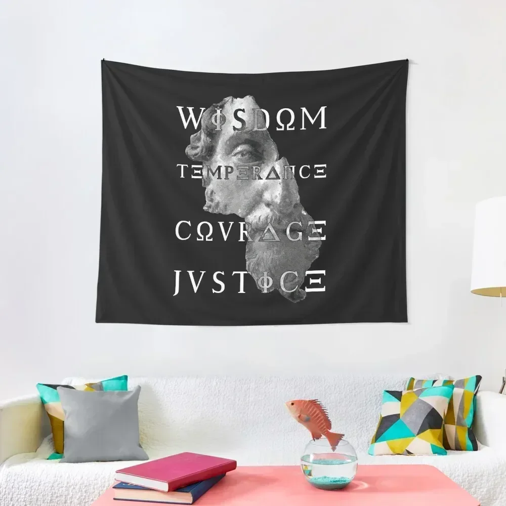 Marcus Virtues of Stoicism Wisdom Courage Temperance Justice Tapestry Aesthetic Room Decoration Cute Room Decor Tapestry