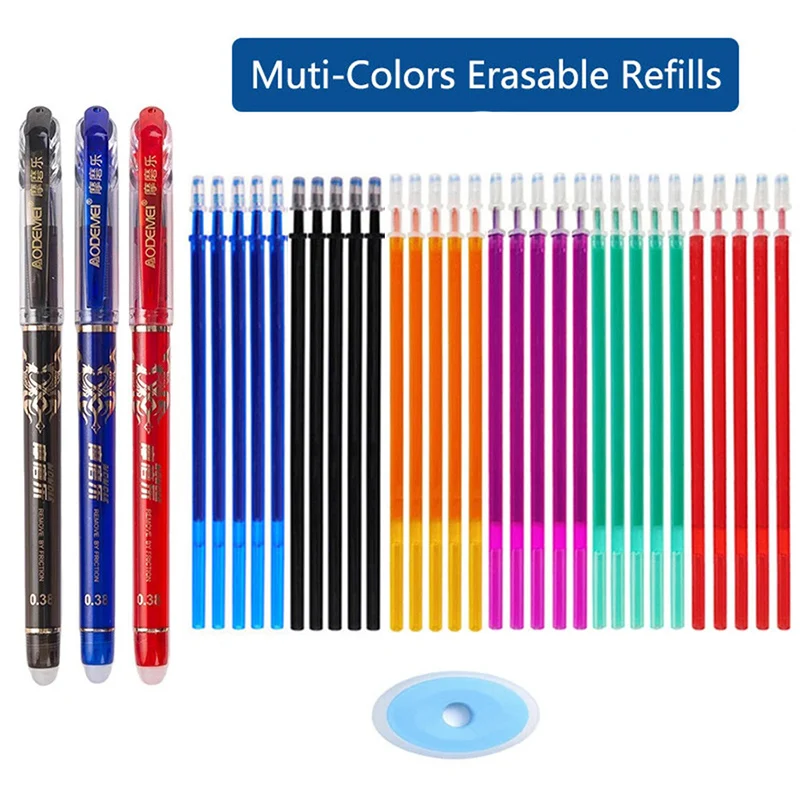 2 Erasable Gel Pens 10 Pen Refills 1 Eraser Reusable Writing Drawing Sketch Pens with Refill for Students Office School Supplies