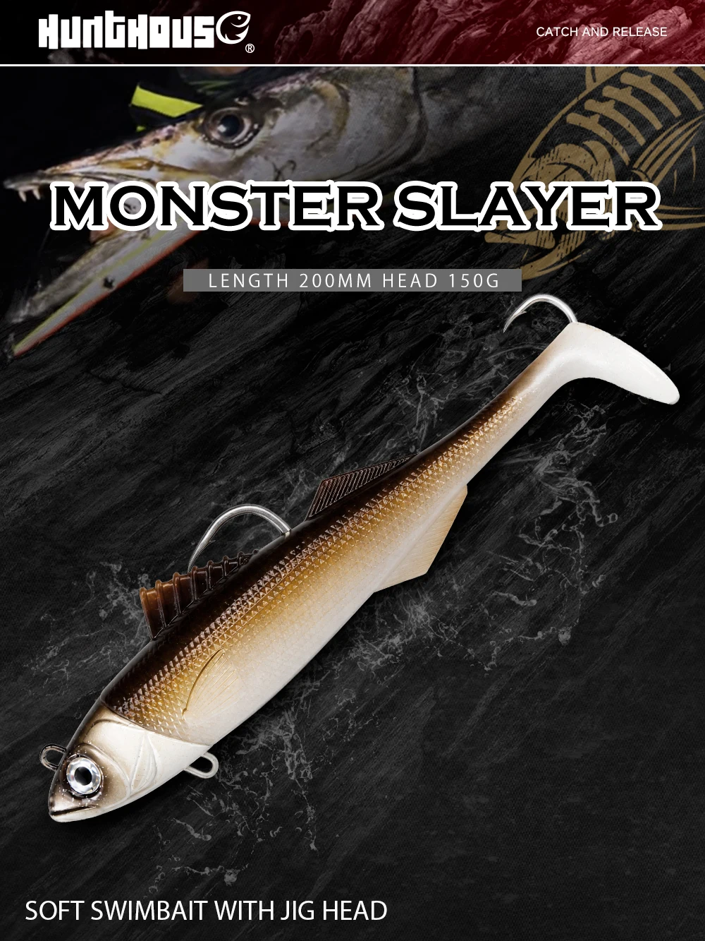 Hunthouse Heavy Soft Swimbait 200mm 150g PVC T-Tail Salzwasser-Köder Sea Monster Slayer Angelzubehör für Seebarsch und Grouper LW218 – Detail 4