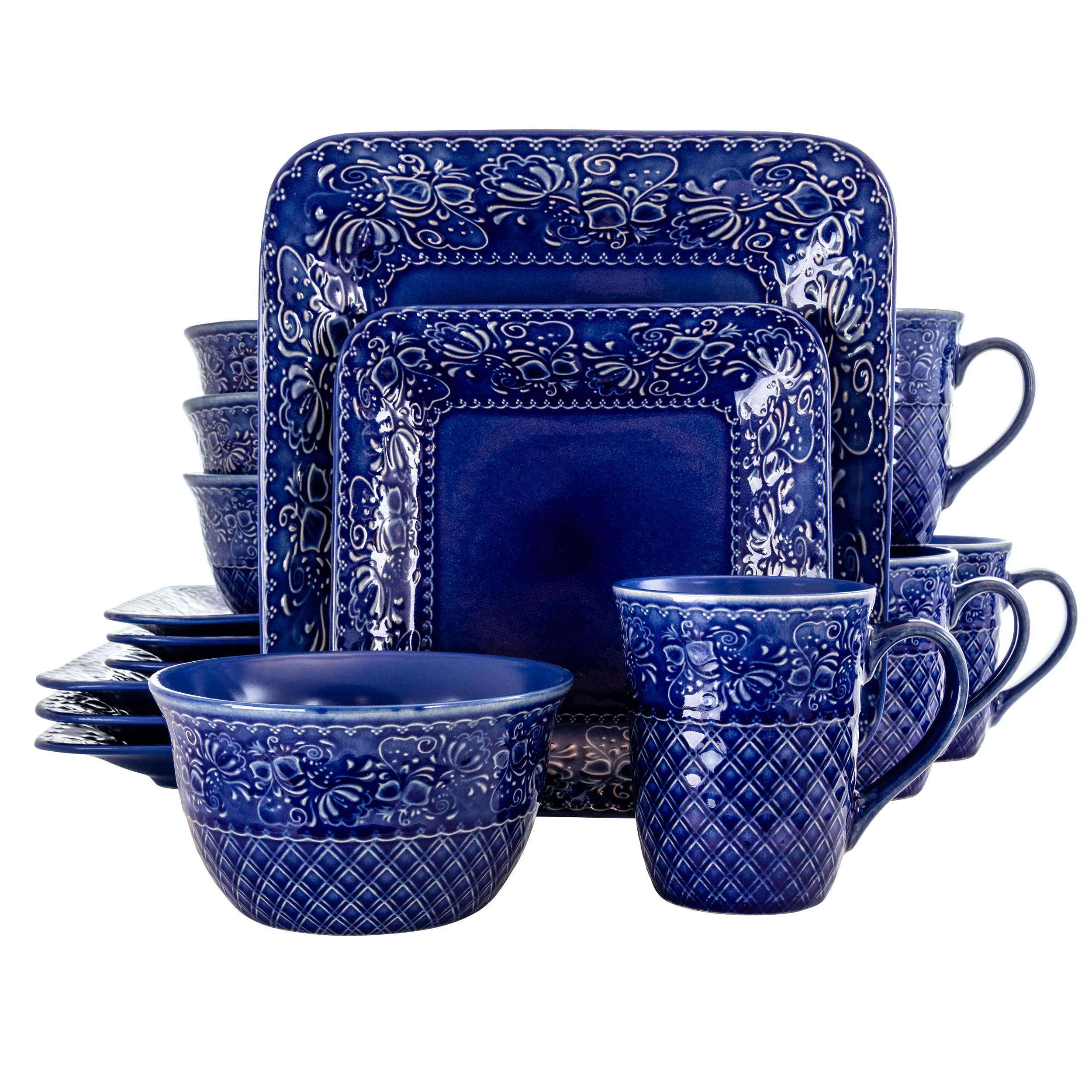 

Indigo Lotus 16-Piece Square Dinnerware Set for Modern Dining