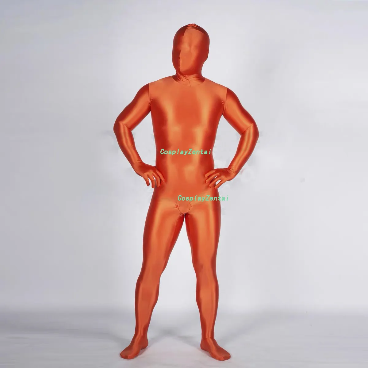 Jasnopomarańczowe wysokiej jakości Spandex błyszczące, jasny gładkie body Zentai kostiumy na Halloween kobiety/mężczyźni Zentai garnitur
