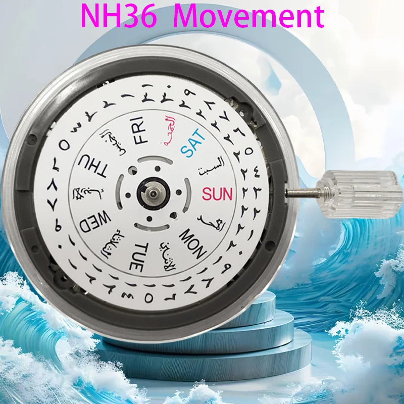 Original Black White and Gold Calendar 24 Jewels NH36 Automatic Movement Crown at 3.0/3.8 /4.1O'Clock NH36A Watch Parts Stem Set - view 5
