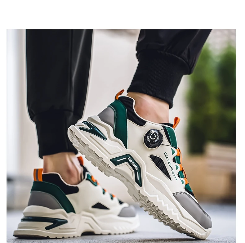 Casual sports shoes four season soft soled non slip outdoor running shoes student sneakers Men's Korean rotating buckle fashion