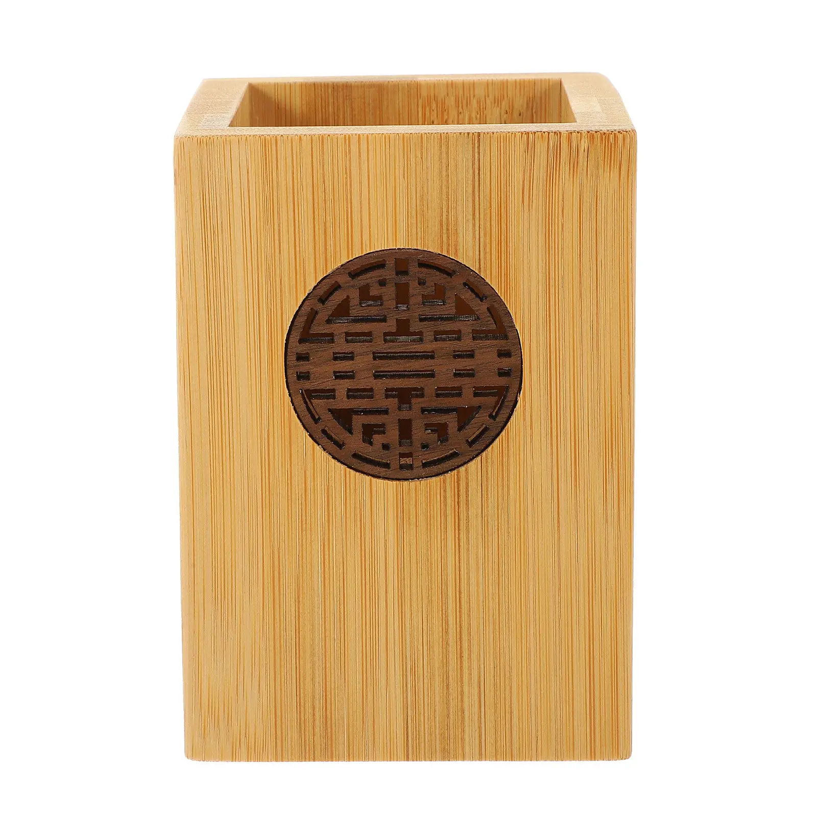 

Carved Desktop Pen Holder Bamboo Hollow-Out Multi-Function Stationery Organizer Office Makeup Brush Storage Decorative